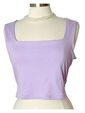 Womens XL Square Neck Crop Tank Lavender Sleeveless Top Fairy Soft Vacay Y2K
